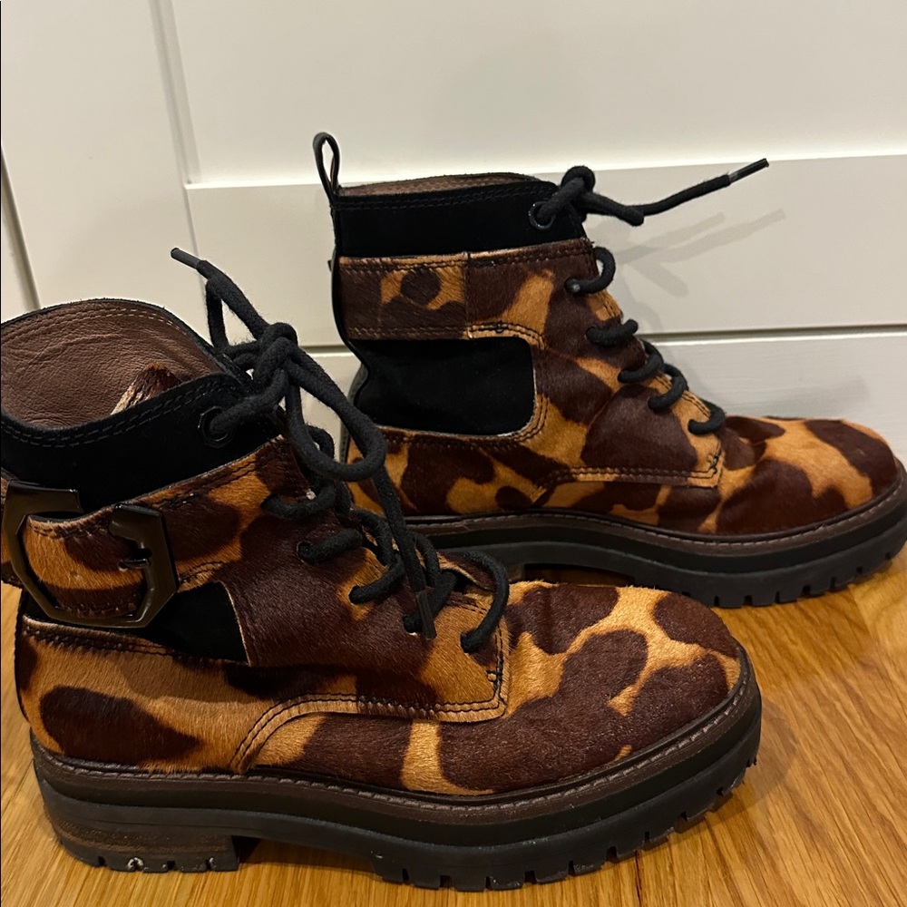 Louise eat Cie Lace Up Cow Hair Moto Boots W5.5 - Picture 4 of 7